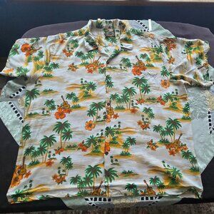 HAWAIIAN SHORT SLEEVE SHIRT FRONT BUTTON V-NECK PALMTREES FLORAL COTTON 3X